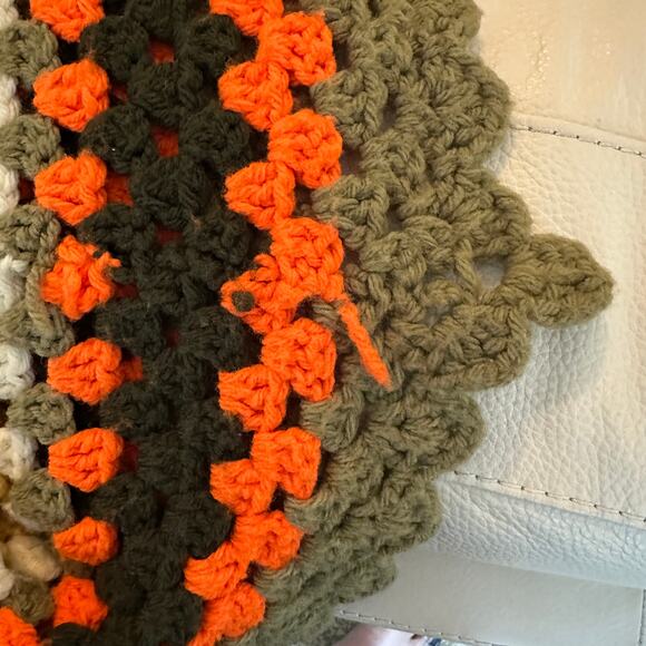Handmade Retro Granny Square Crochet Blanket 80x70 – Orange Olive Tan - Picture 3 of 13